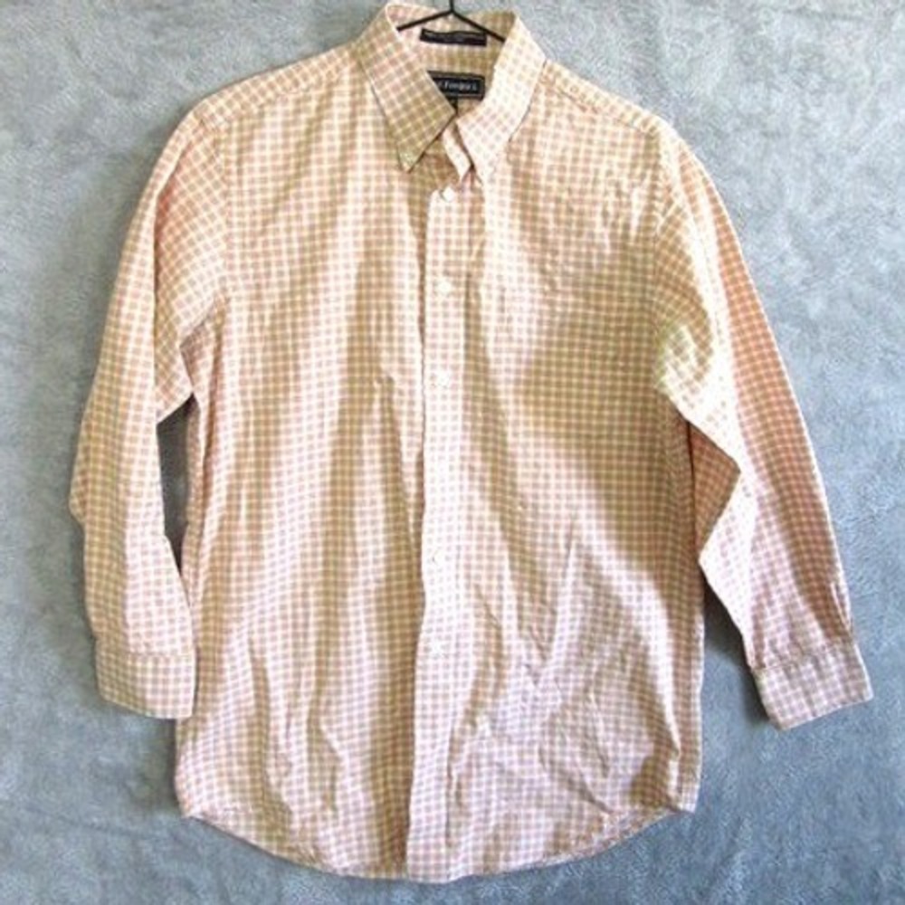 Paul Fredrick Mens Orange Gingham Check Pinpoint Cotton Dress Shirt 15-32